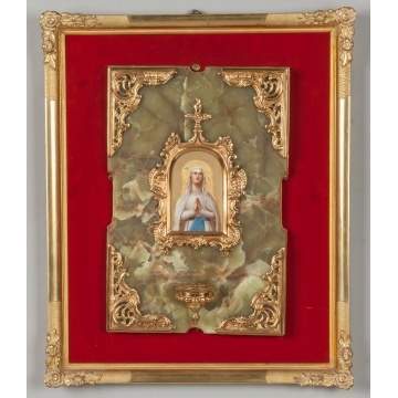 Painting on Porcelain of Mary with Onyx & Giltwood Frame
