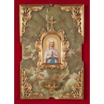 Painting on Porcelain of Mary with Onyx & Giltwood Frame
