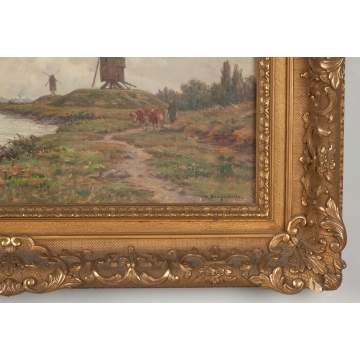 Victor Bruguirolles (French, 1869-1936) Canal Scene with Windmill