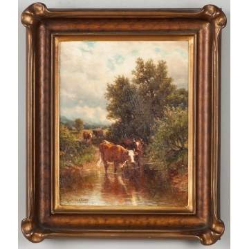 George Waters (American, 1832-1912) Cows in a stream