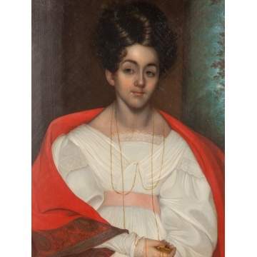 Portrait of a Young Lady with Locket & Red Shawl