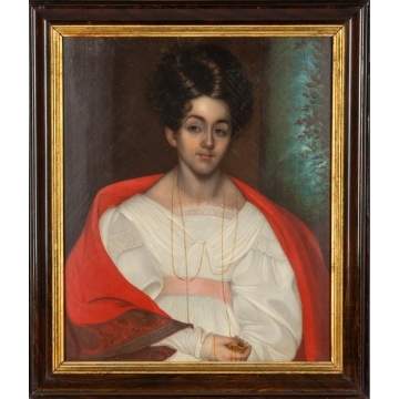 Portrait of a Young Lady with Locket & Red Shawl