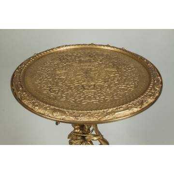 Polished Brass Table with a Mermaid Base & Cherub
