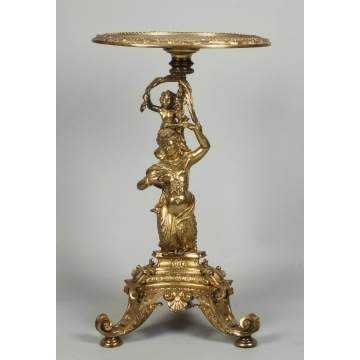 Polished Brass Table with a Mermaid Base & Cherub