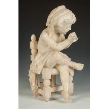 Italian Alabaster Sculpture of a Young Girl in Chair
