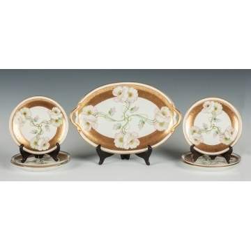 Six Piccard Art Nouveau Luncheon Plates with Tray