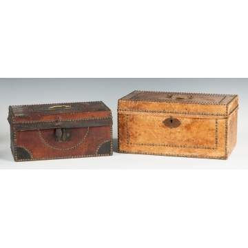 Two Brass-Tacked & Leather Boxes