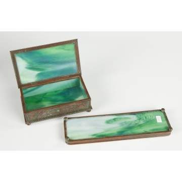 Tiffany Studios NY Pine Needle Box & Grapevine Pen Tray