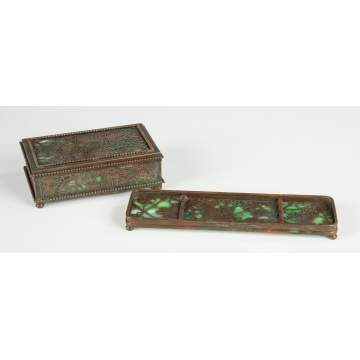 Tiffany Studios NY Pine Needle Box & Grapevine Pen Tray