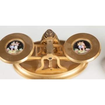 French Gilded Brass & Enameled Scales & Vienna Hand Painted Pitcher