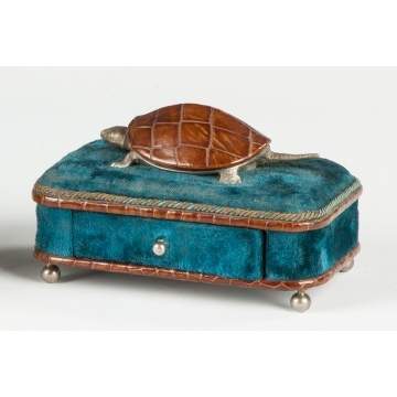 Leather & Velvet Jewelry Box with Turtle