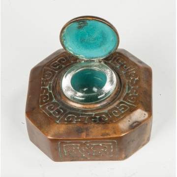 Tiffany Studios Bronze Inkwell & Blotter Ends