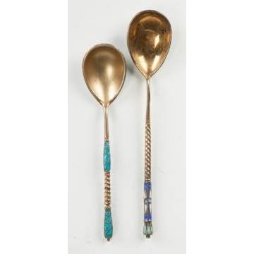 Two Enameled Russian Spoons