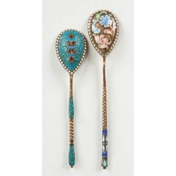 Two Enameled Russian Spoons