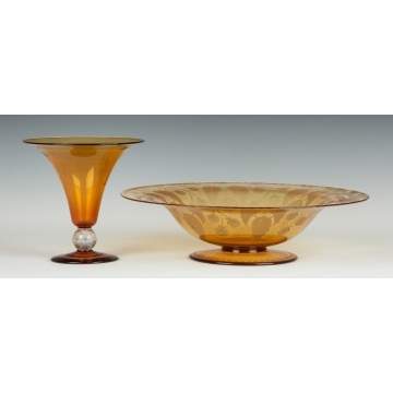 Amber Blown Glass Vase & Centerpiece