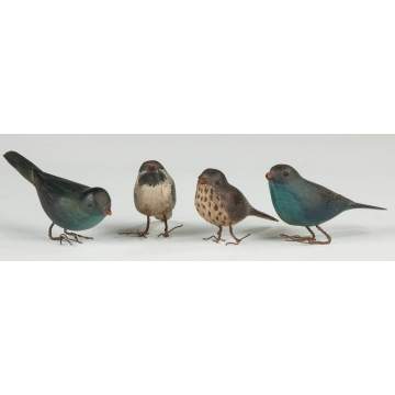 Four Carved & Painted Wood Birds