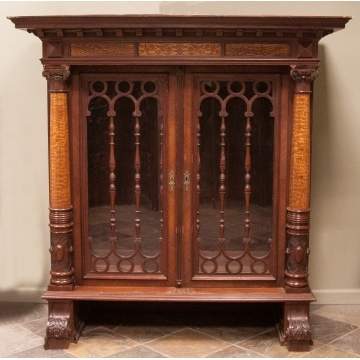 Victorian Bookcase with Carved Columns