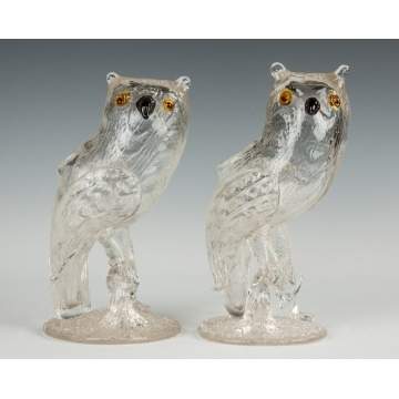 Pair of Blown Glass Owl Vases