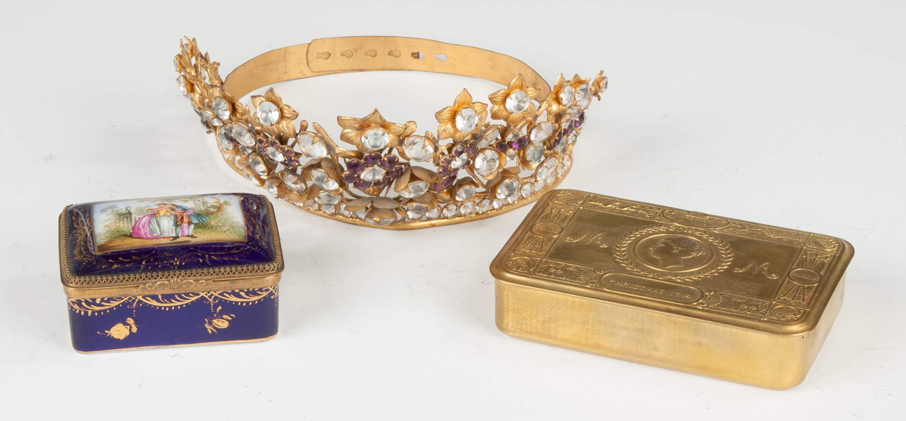 Brass Box, Jeweled Tiara & Enameled Box Cottone Auctions