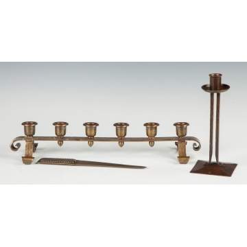 Roycroft Hammered Copper Six Candle Holder, Candle Stick & Letter Opener