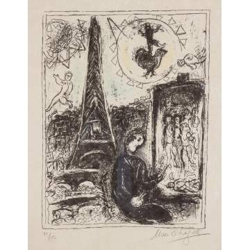 Marc Chagall (Russian, 1887-1985) "The Painter at the Eiffel Tower"