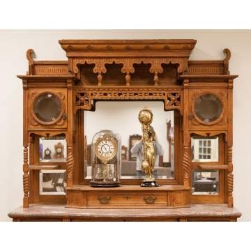Victorian Carved Oak Bowfront Marble Top Sideboard