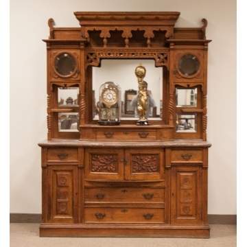 Victorian Carved Oak Bowfront Marble Top Sideboard