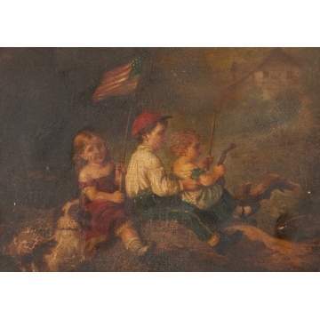 19th Century Painting of Children with American Flag
