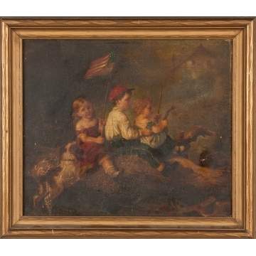 19th Century Painting of Children with American Flag