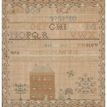 American Needlework with House, Figures & Flowers