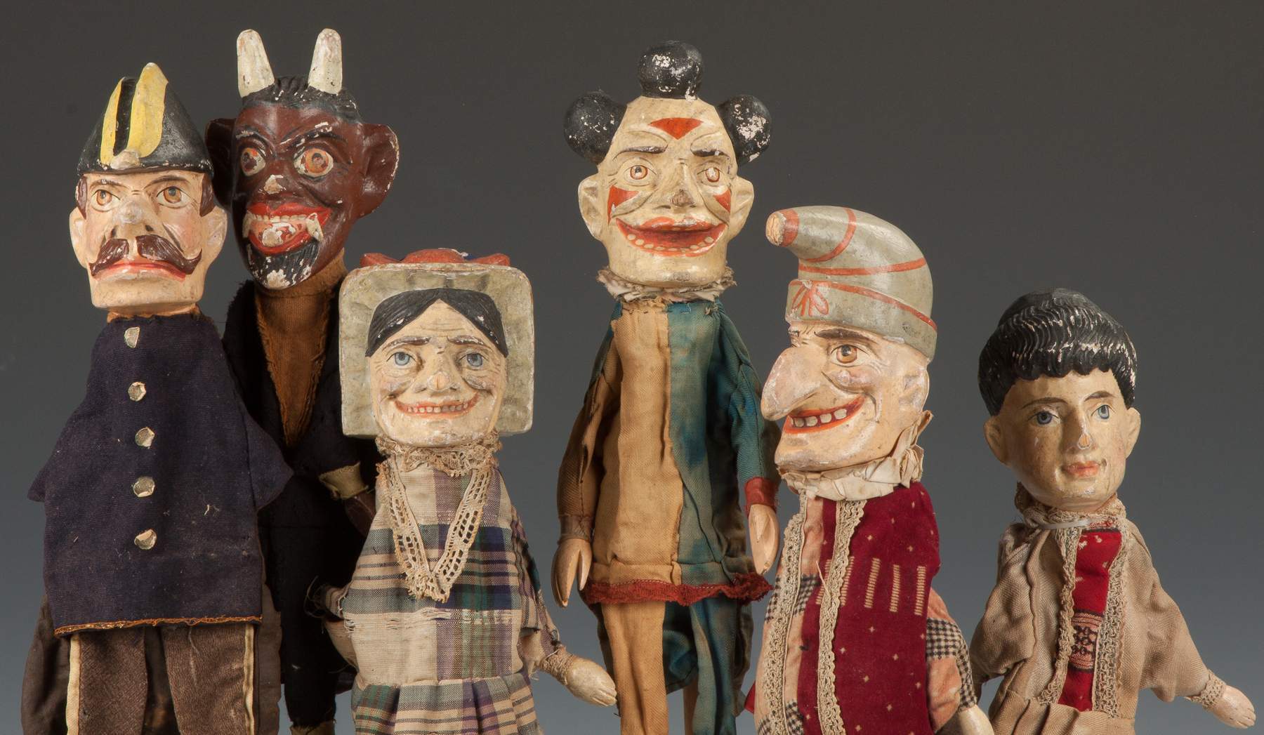 Six Carved & Painted Punch & Judy Puppets Cottone Auctions