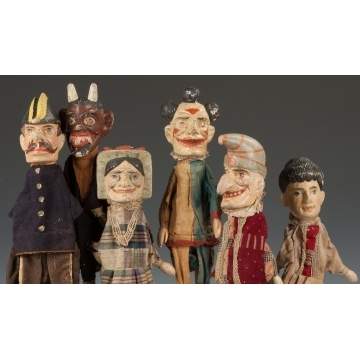 Six Carved & Painted Punch & Judy Puppets