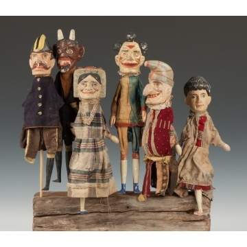 Six Carved & Painted Punch & Judy Puppets