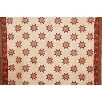 Quilt with Blue & Red Stars & Red Border