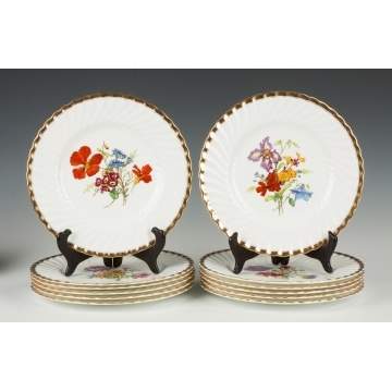 Set of Twelve Minton Plates with Hand Painted Flowers