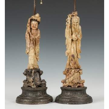 Two Chinese Carved Soapstone Figures