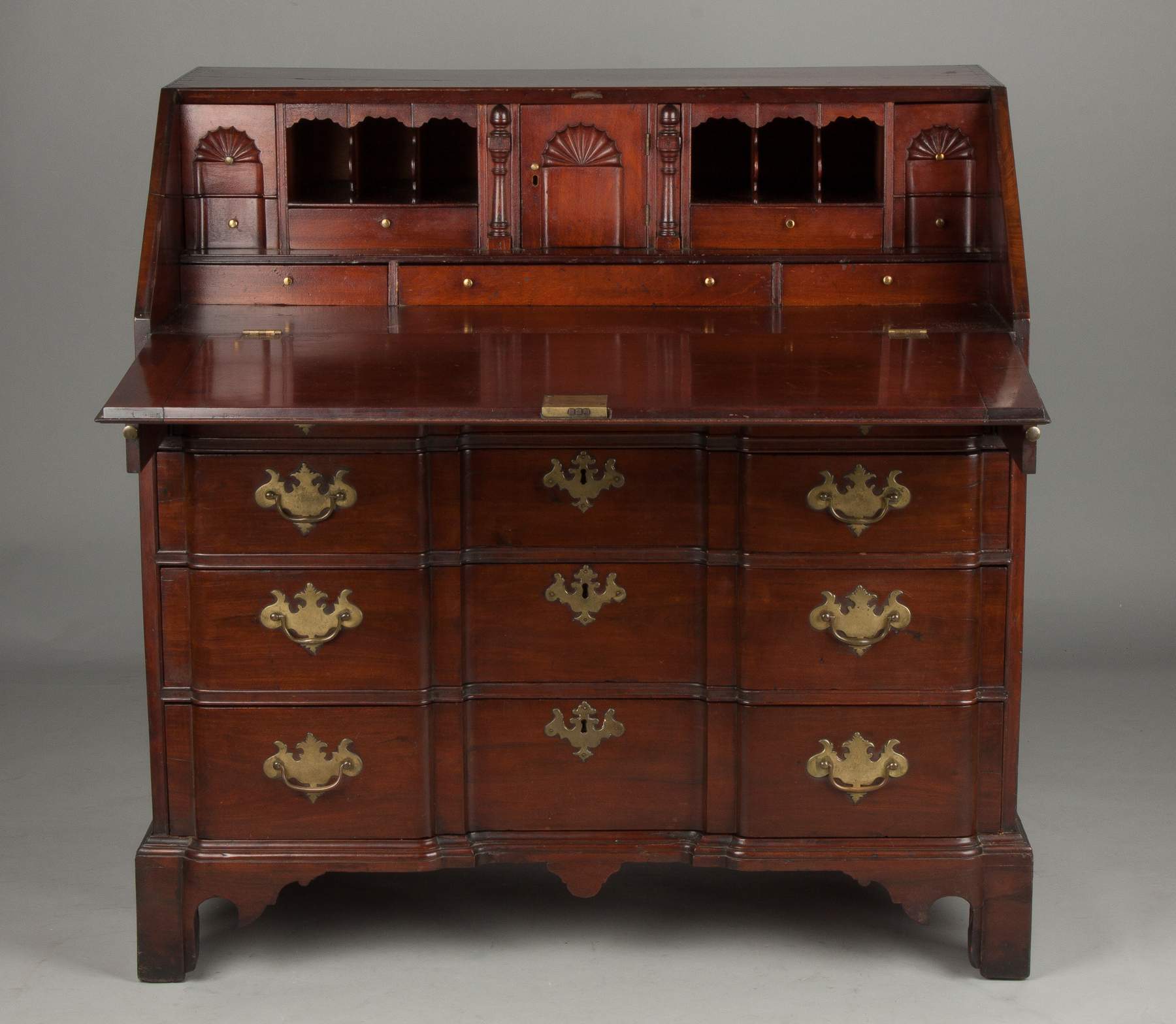 Chippendale Figured Mahogany Block Front Desk, MA Cottone Auctions