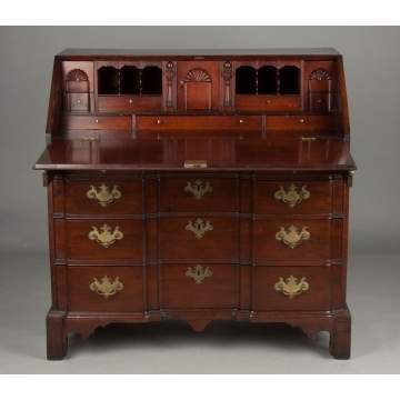 Chippendale Figured Mahogany Block Front Desk, MA