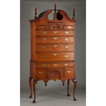 Queen Anne Maple Bonnet-Top Highboy, MA