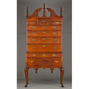 Queen Anne Maple Bonnet-Top Highboy, MA