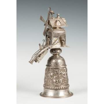 Unusual Continental Silver Automated Windmill Castor