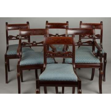 Set of Six Carved & Figured Mahogany Classical Dining Room Chairs
