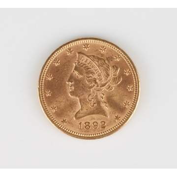 Liberty Ten Dollar Gold Coin, 1892