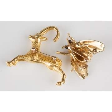 Gazelle Brooch & 18K Gold Bee Brooch