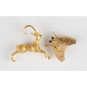 Gazelle Brooch & 18K Gold Bee Brooch