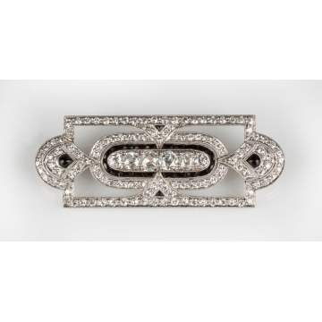 Art Deco Platinum, Diamond & Onyx Brooch