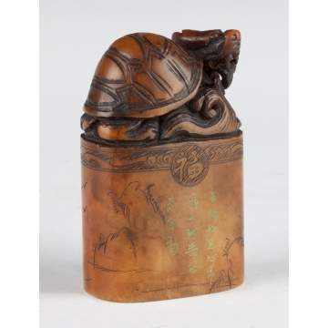 Chinese Carved Soapstone Seal with Turtle