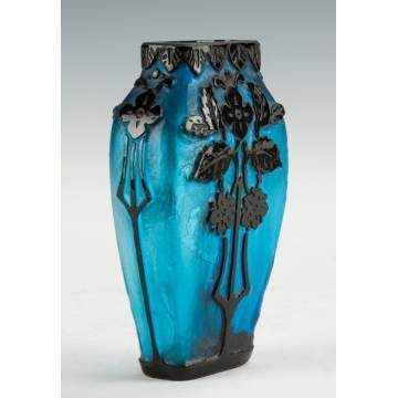 Steuben Celeste Blue & Mirror Black Acid Cut Back Vase