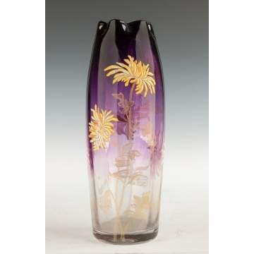 Mont Joye Vase with Painted & Enameled Chrysanthemums