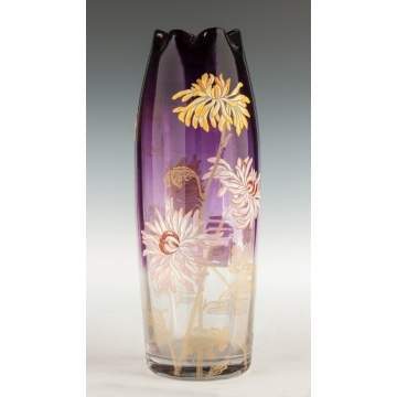 Mont Joye Vase with Painted & Enameled Chrysanthemums